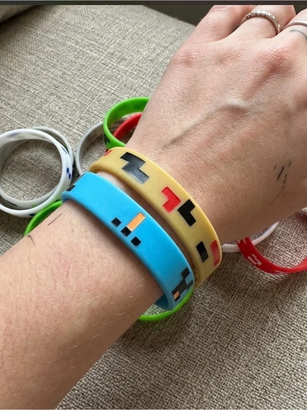 Minecraft Pixel Art Silicone Wristband Bracelet Lot 12pc Gamer Party Favor